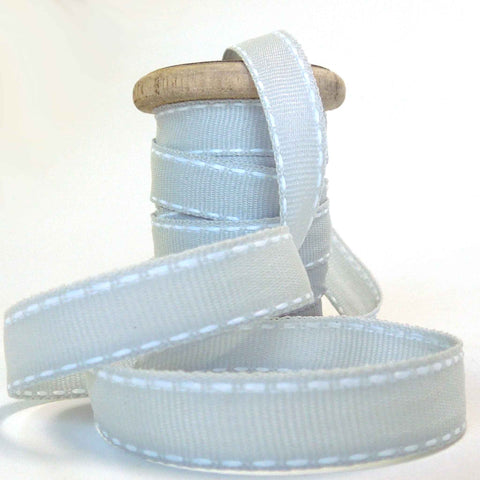 10mm Grey Stitched Ribbon on Wooden Bobbin - 3 metres