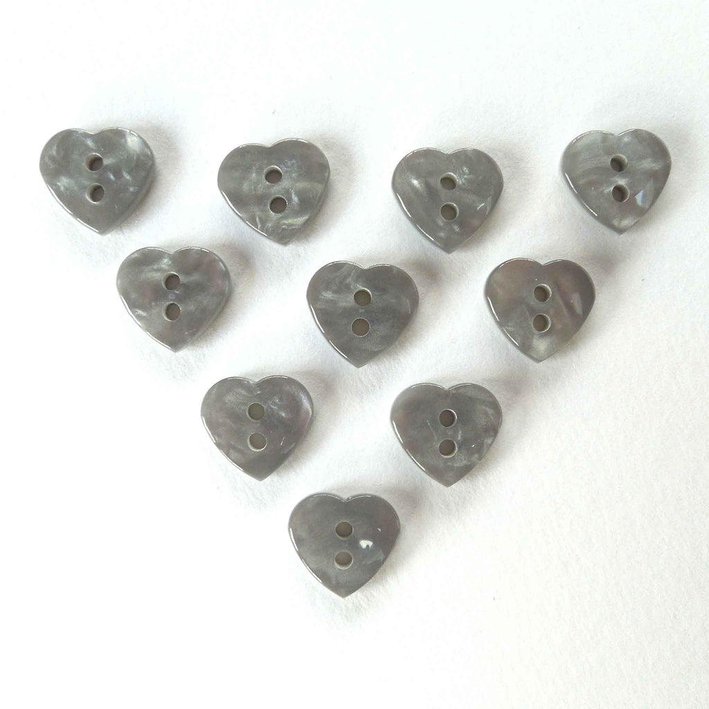 12 mm Grey Heart Buttons, Trimits 2 Hole Buttons, Pack of 10