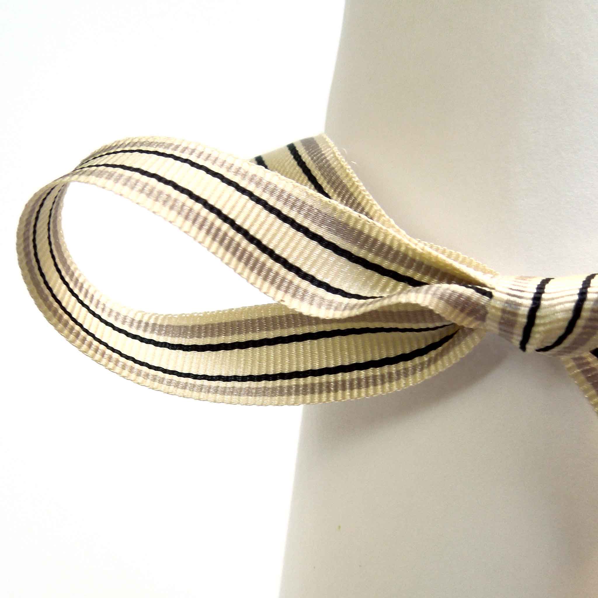 10mm Deckchair Stripe Ribbon Grey - Berisfords