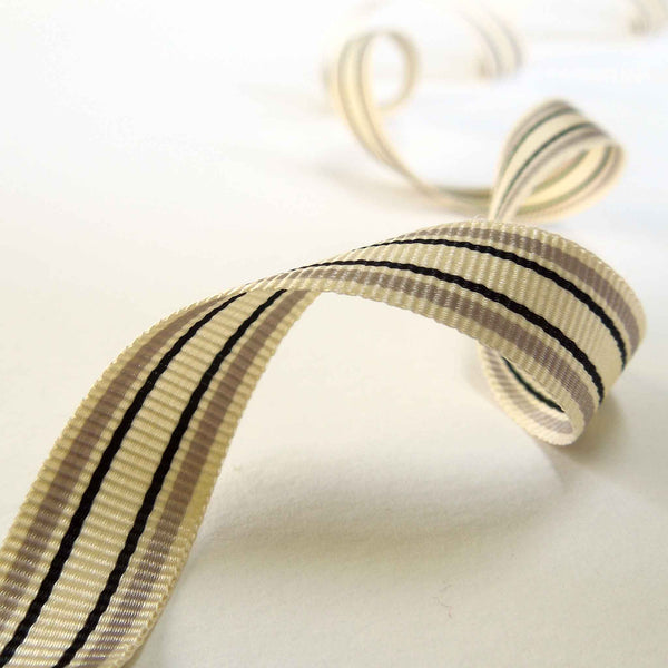 10mm Deckchair Stripe Ribbon Grey - Berisfords