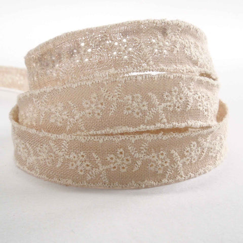 17mm Linen Broderie Anglaise Lace - Natural