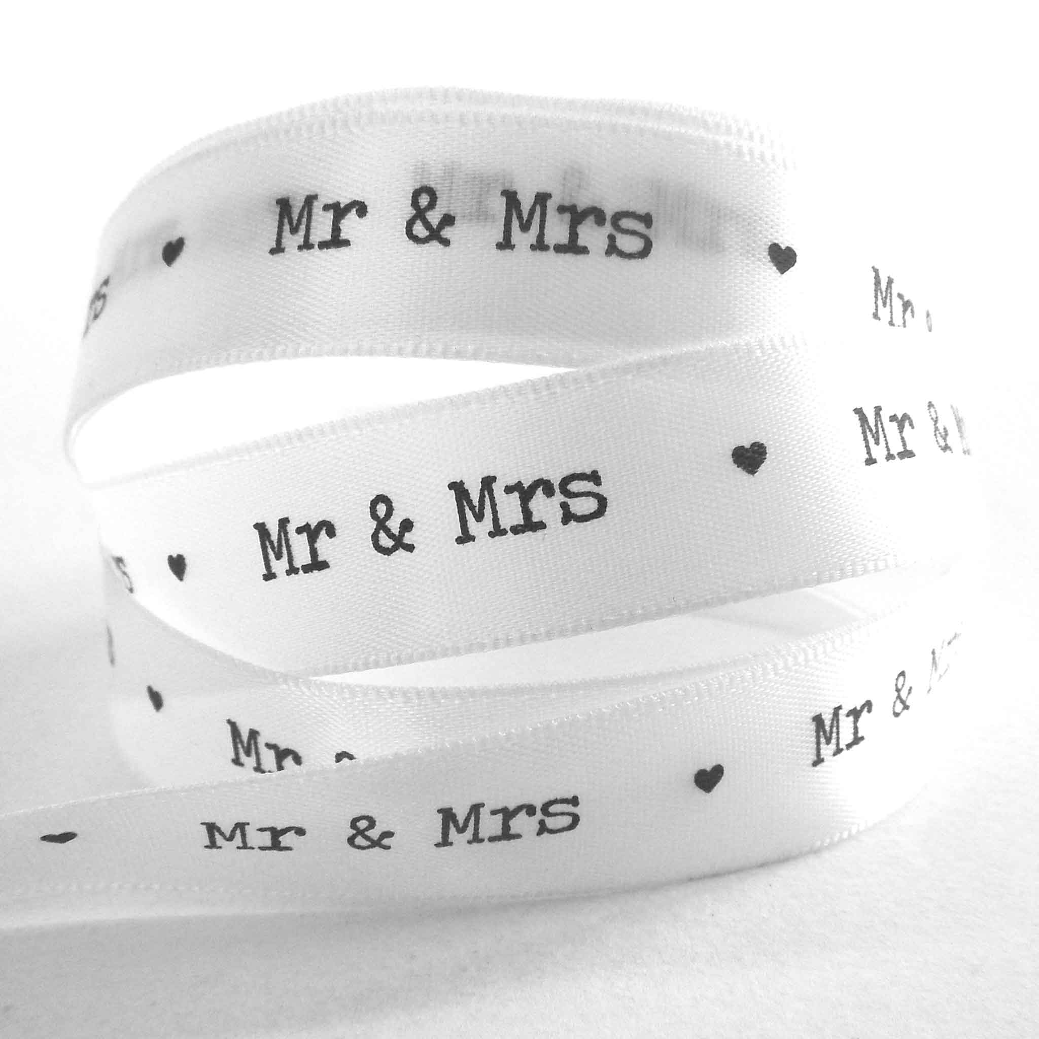 15mm Mr & Mrs White Satin Wedding Ribbon