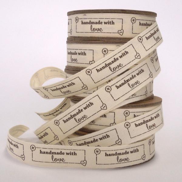 15mm Handmade With Love Cotton Ribbon