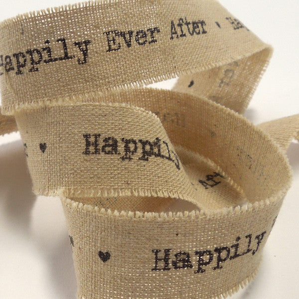 22mm Happily Ever After Wedding Ribbon - Frayed Edge Linen and Cotton