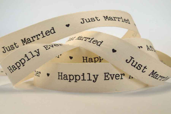 22mm Wedding Happily Ever After - Cream Cotton Ribbon