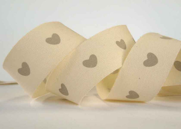 25mm Hearts on Cream Ivory - Cotton Ribbon