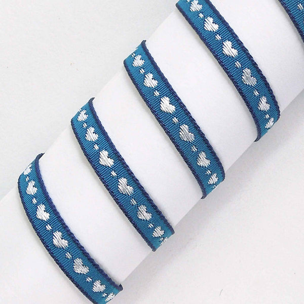 10mm Little Heart Woven Ribbon -Navy Blue and White - Berisfords