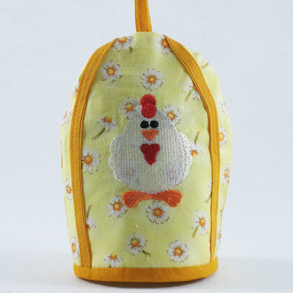 Yellow Spring Egg Cosy plus Linen Drawstring Gift Bag, Embroidered Chick Design, Handmade in Pure Cotton