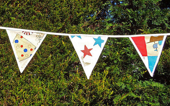 Pirate and Treasure Island Luxury Cream Bunting handmade in pure cotton with Gingham Drawstring Bag