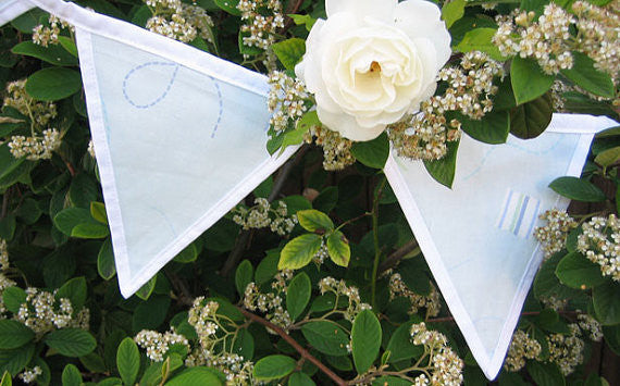 Sea Breeze Luxury Bunting, Handmade in Pure Cotton with Gingham Drawstring Bag