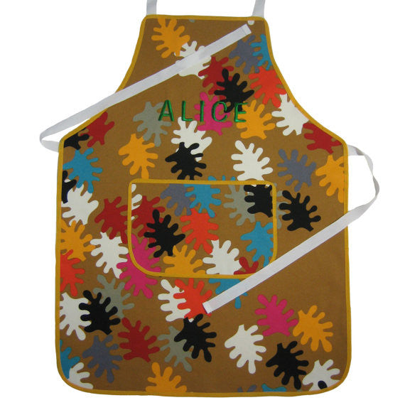 Personalized Patterned Apron, Older Child's Multicoloured Leaf Apron with Pocket, Handmade in Pure Cotton, Ages 7 - 12 yrs
