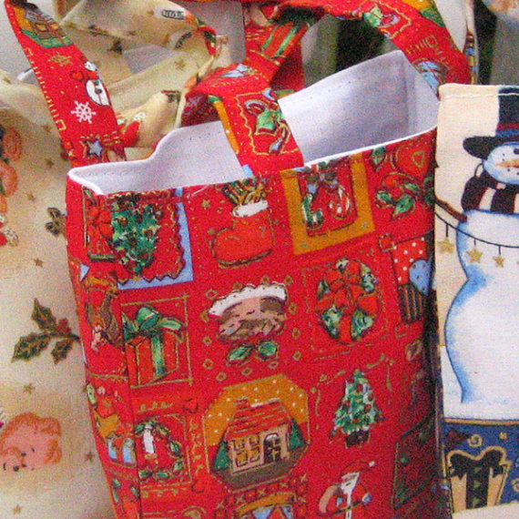 Christmas Little Handbags Handmade Xmas Cotton Lined Gift Bags