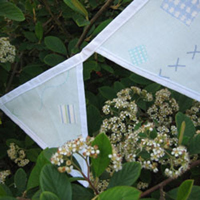 Sea Breeze Luxury Bunting, Handmade in Pure Cotton with Gingham Drawstring Bag