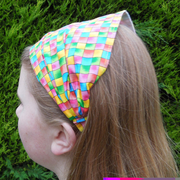 Bright Checked Scrunchie, Hairband and Bandana in Organza Gift Bag