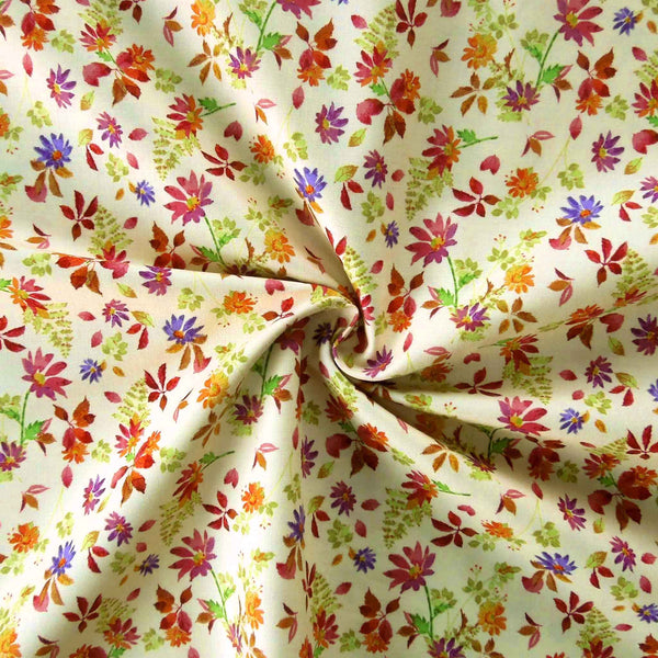 Cream Cotton Small Flower Fabric - Autumn Air - Clothworks