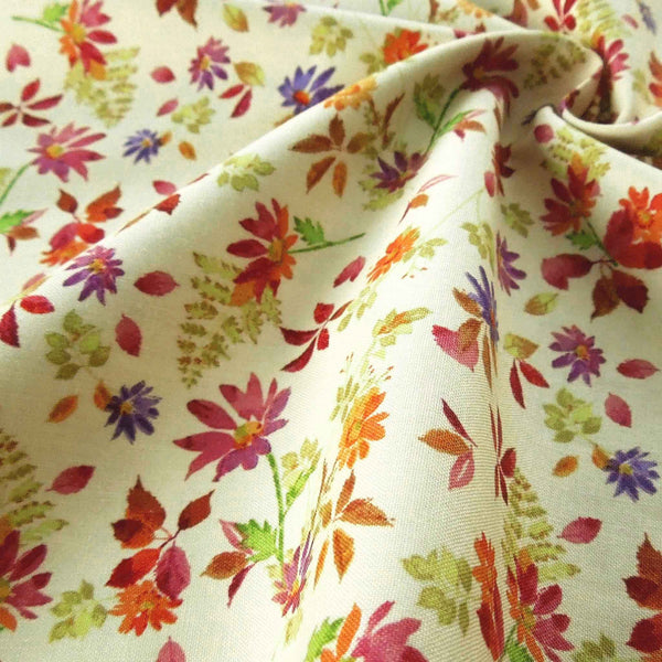 Cream Cotton Small Flower Fabric - Autumn Air - Clothworks