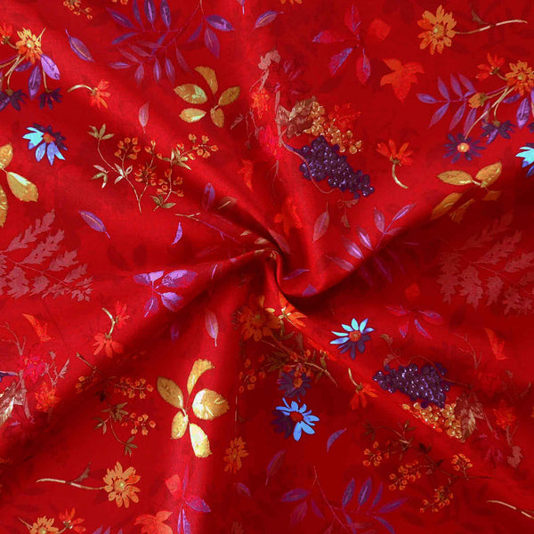 Cardinal Red Cotton Medium Flower Fabric - Autumn Air - Clothworks
