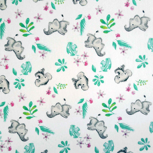 Baby Elephants on White - Cotton Jersey - OEKO-TEX