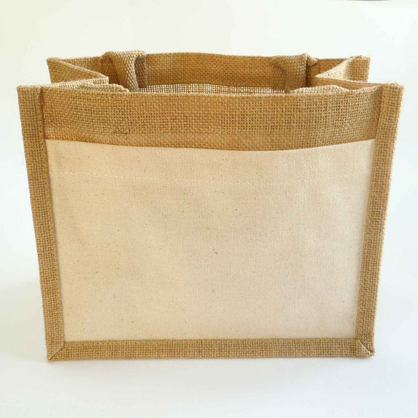 Natural Jute Bags Cotton Front Pocket - Padded Handles