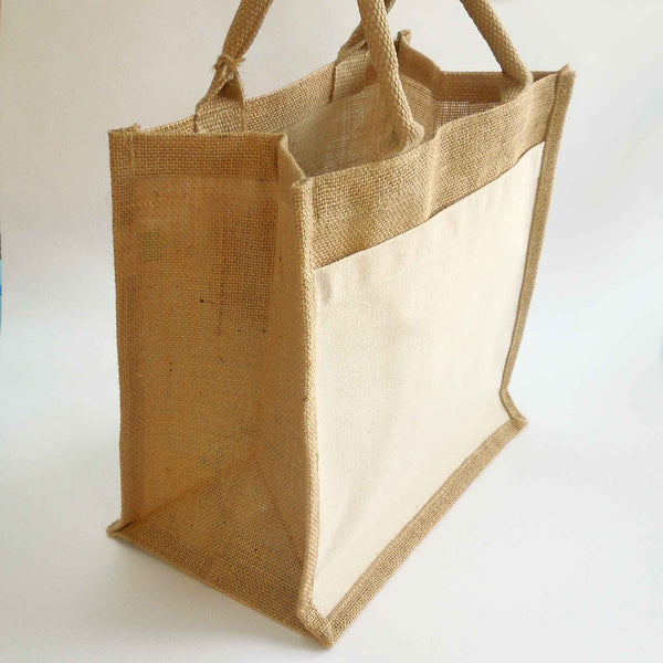 Natural Jute Bags Cotton Front Pocket - Padded Handles