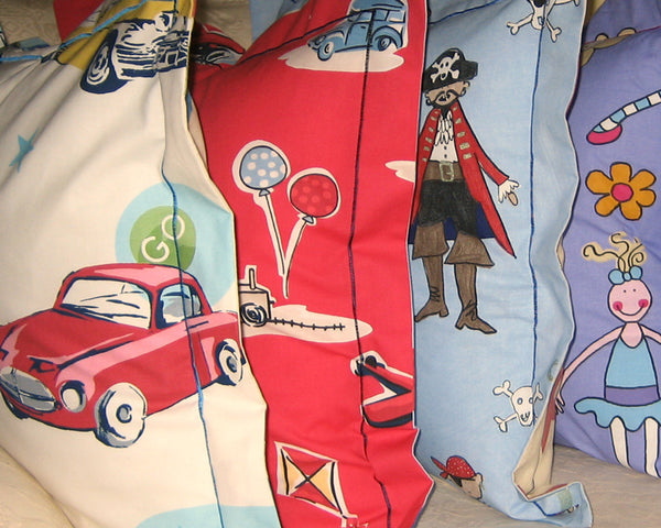 Children's Pirates Cushion Handmade in a Blue Pirate Cotton, inch 21 inch, x 53 cm