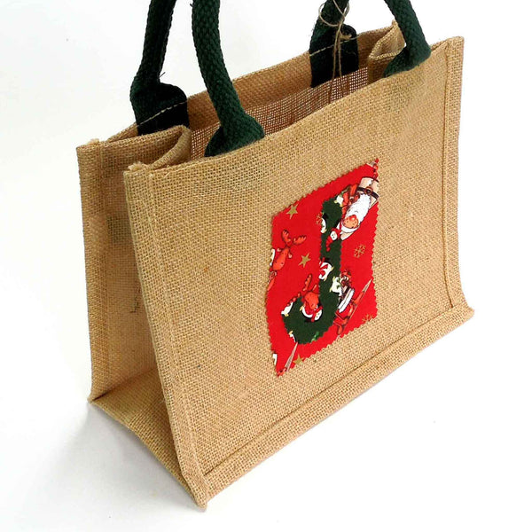 Christmas Jute Bag Personalised Design Your Own - Green Handles