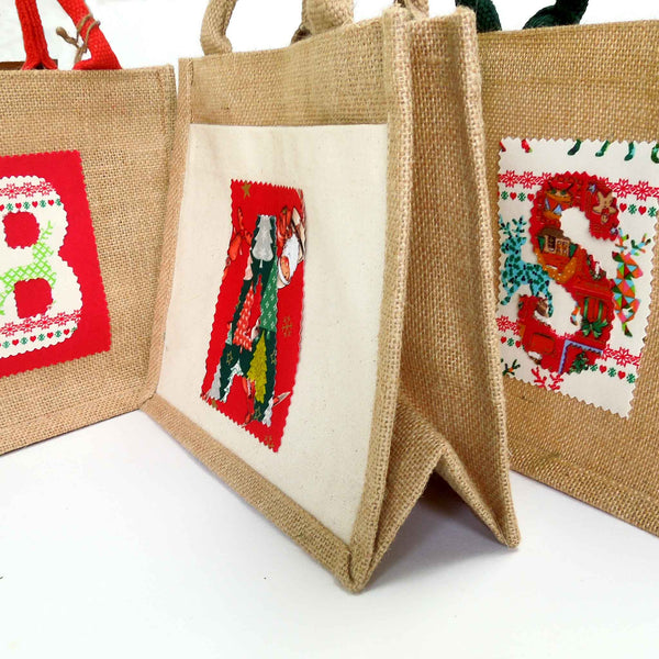 Christmas Jute Bag Personalised Design Your Own - Natural with Pocket