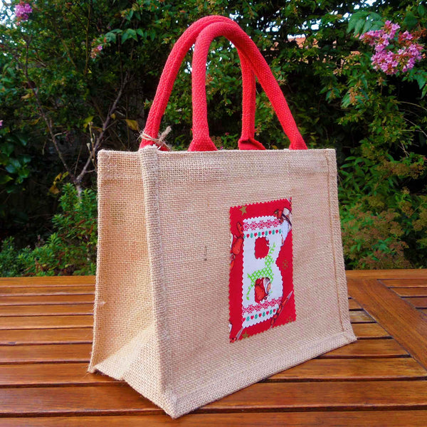 Christmas Jute Bag Personalised Design Your Own - Red Handles
