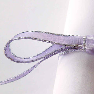 Silver Metallic Edge Satin Ribbon - Lilac - Berisfords - 7mm