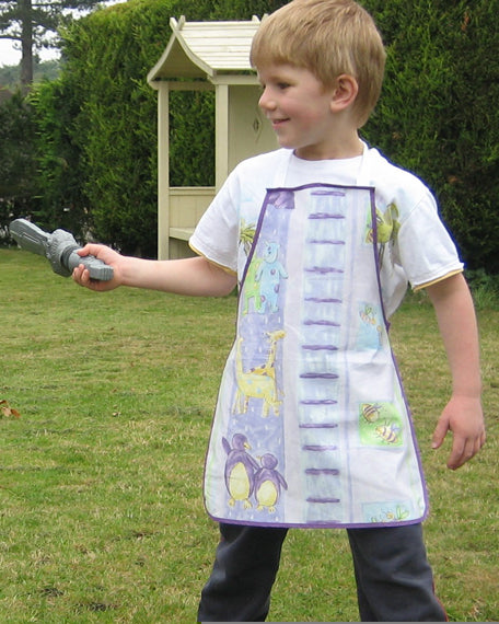 Toddler's Noah's Ark Lilac Personalised Apron with Pocket, Handmade, Ages 2 - 6 yrs