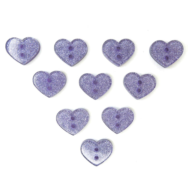 13 mm Lilac Glitter Heart Trimits 2 Hole Buttons, Pack of 10