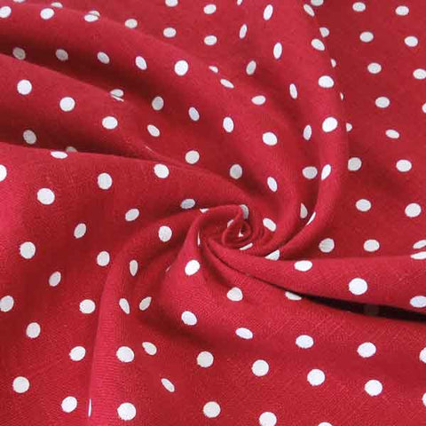 Red Polka Dot Pure Linen Fabric