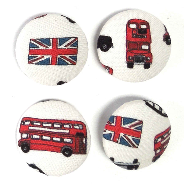 29mm White London Scatter Makower Fabric Covered Buttons - Handmade