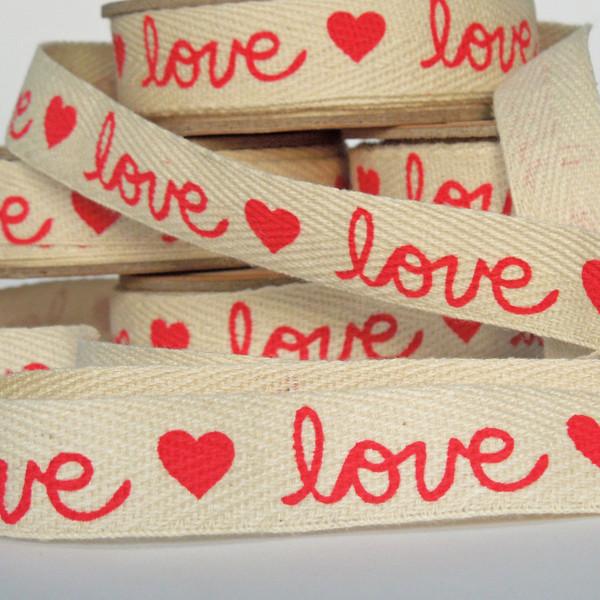 15mm Red Love and Hearts Cotton Ribbon