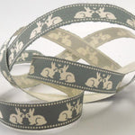 15mm Grey and Cream Kissing Bunnies Cotton Ribbon