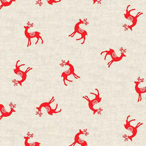 Christmas Red Reindeer Cotton Fabric by Makower 1967/R, Scandi Collection