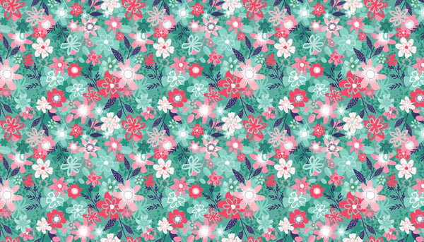 Floral Cotton by Makower 1945/B from their Fruity Friends Collection, Blue Flower Fabric
