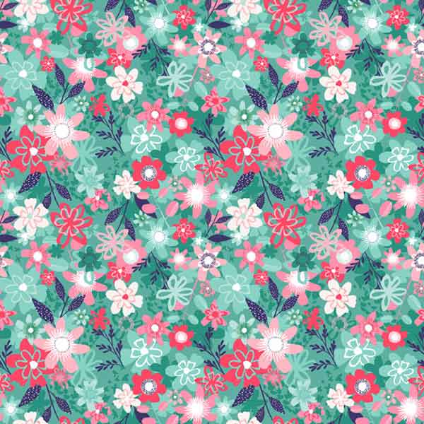 Floral Cotton by Makower 1945/B from their Fruity Friends Collection, Blue Flower Fabric