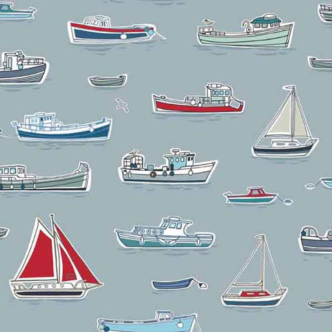 Silver Boats Cotton Fabric by Makower 1768/S part of their Marina Collection