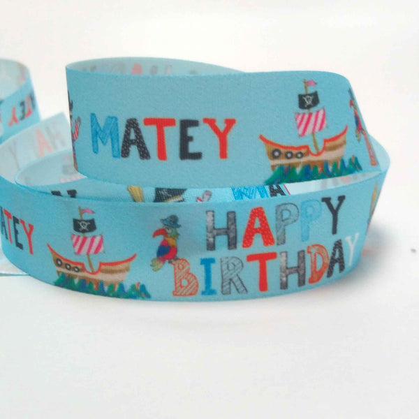 25 mm Kid's Blue Birthday Pirate Ribbon by Berisfords