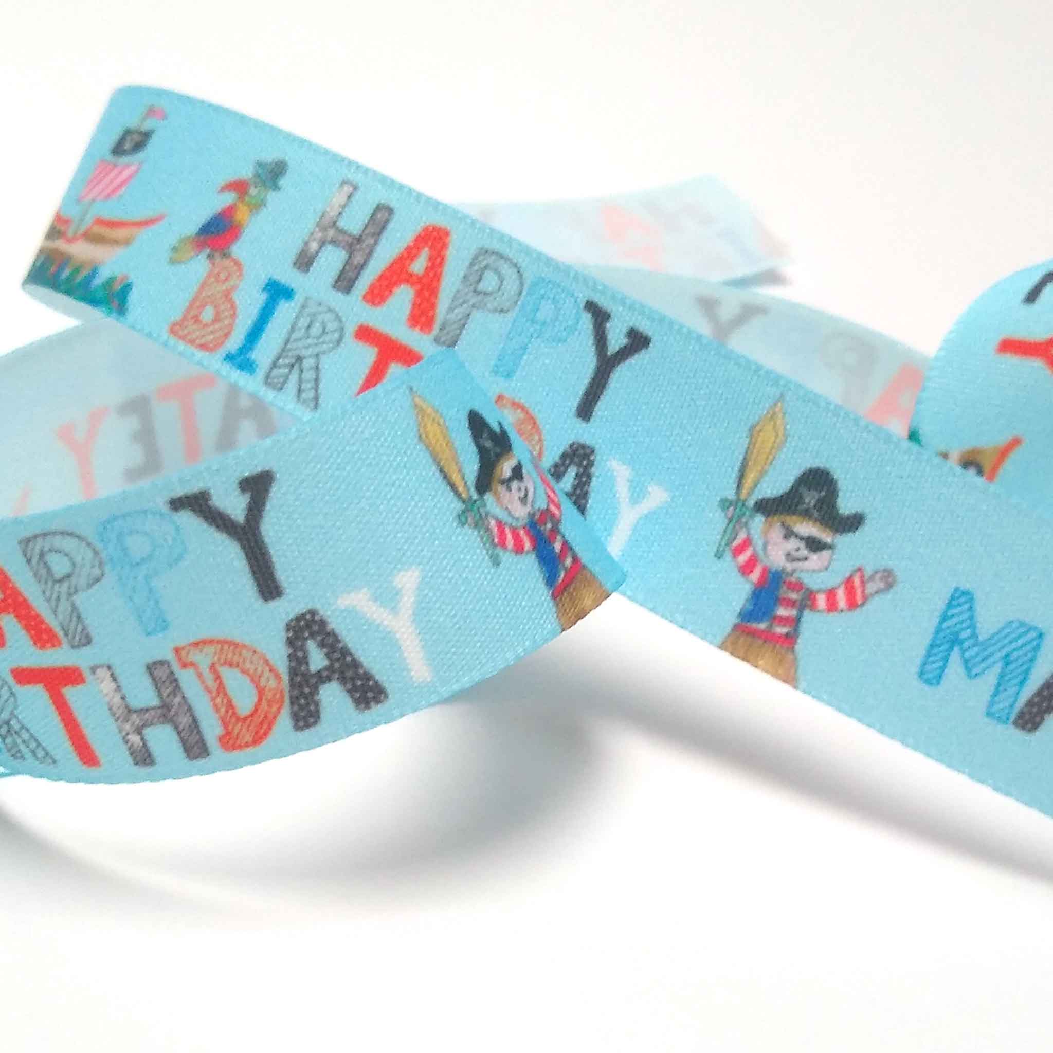 25 mm Kid's Blue Birthday Pirate Ribbon by Berisfords