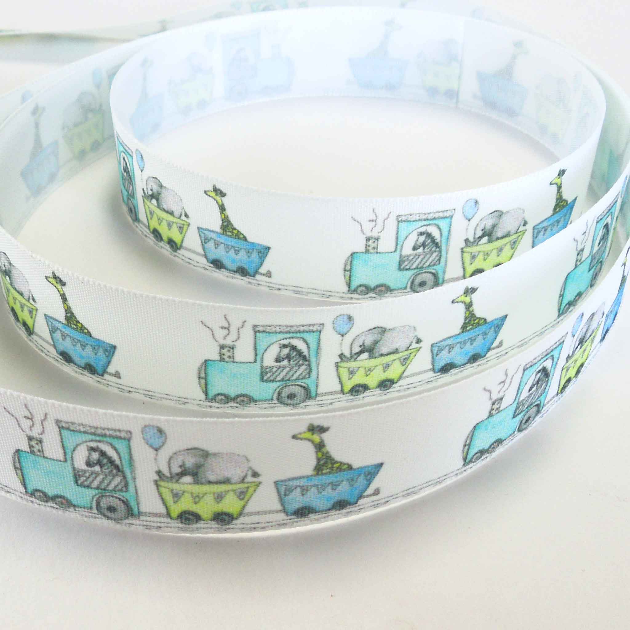 25mm Baby Train Ribbon White - Berisfords