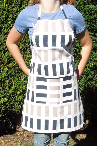 Adult Blue Rectangles Personalised Apron with Pocket, Handmade in Cotton