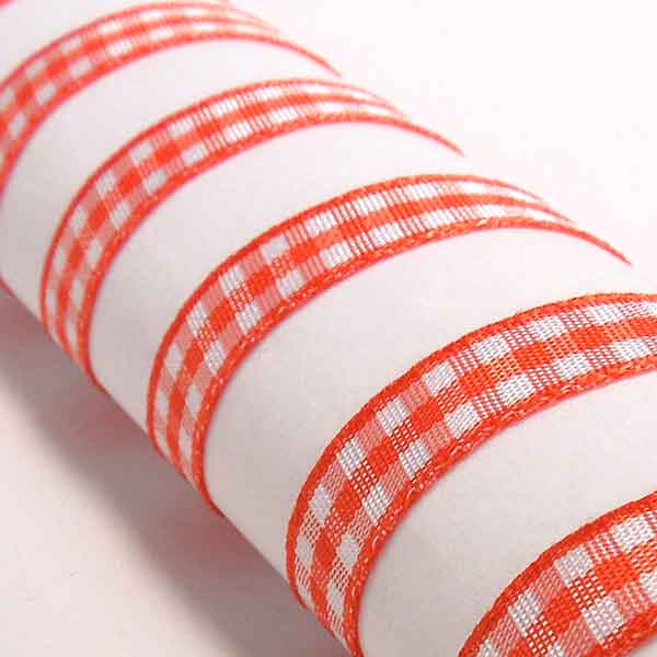 Gingham Ribbon Orange Delight Berisfords 5mm 10mm - 15mm