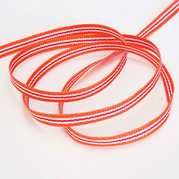 Striped Grosgrain Ribbon Orange and White Berisfords - 6mm