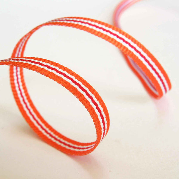 Striped Grosgrain Ribbon Orange and White Berisfords - 6mm