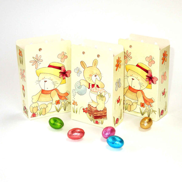Treat Gift Bags. Bunny Rabbit Reusable Card Pack 4, Easter Bags, 2 of Each Design