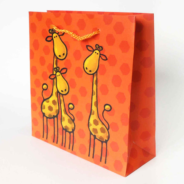 Kid's Orange Giraffe Paper Gift Bag with Cord Handles