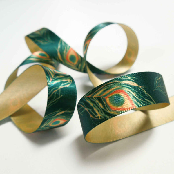 15 mm Peacock Feather Ribbon Green - Berisfords