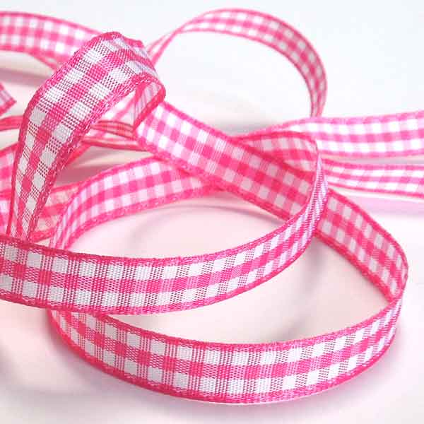 Gingham Ribbon Shocking Pink Berisfords - 10mm